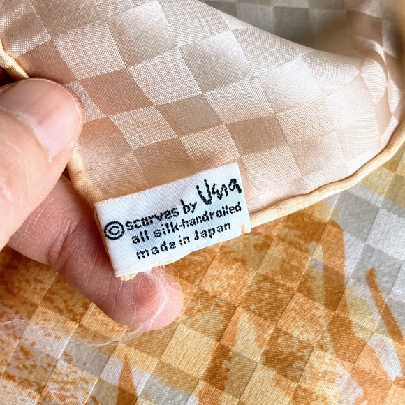 Vintage Vera Neumann Silk Japanese Asian Boat Landscape Square Handrolled Scarf - Picture 7 of 12